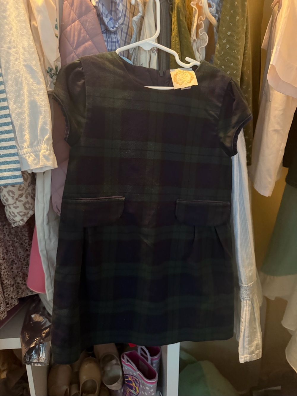 The Beaufort Bonnet Company Black and Green Plaid Girls Dress